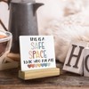 QASHWEY Safe Space Sign Desk Decor, Boho Classroom Wood Table