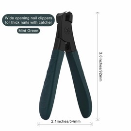 Glamne Nail Clippers for Thick Nails with Catcher, Wide Jaw Fingernail and Toenail Cutter for Seniors with Crystal Nail File Cuticle Fork and Storage Case(Dark Green)