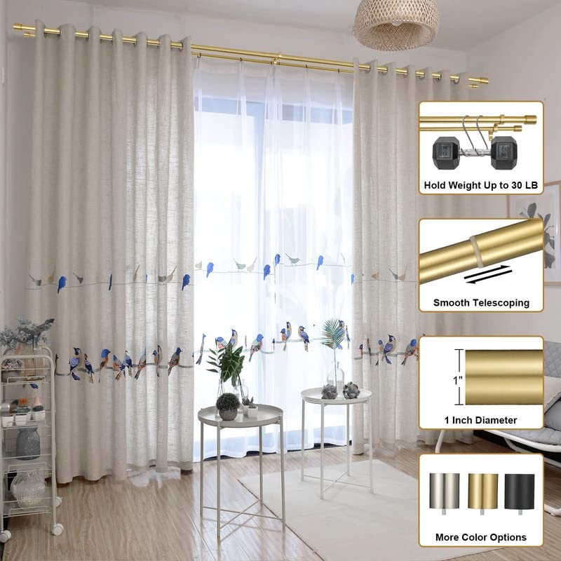Brass Double Curtain Rods with Cap Finials, Double Curtain Rods