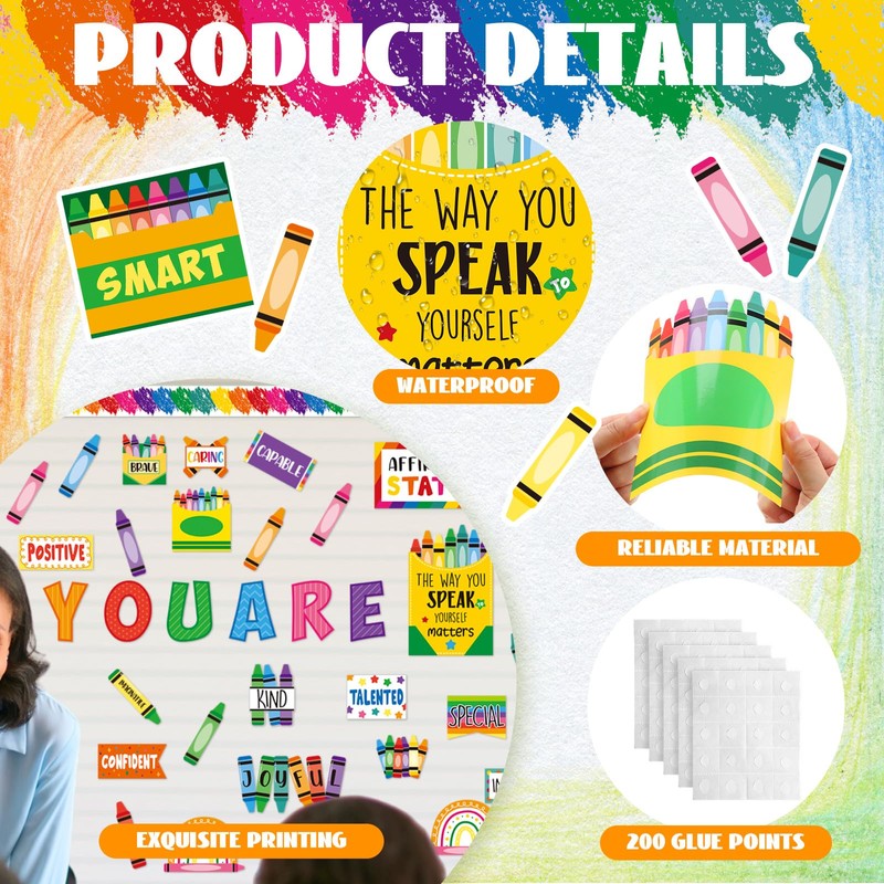Mooliwe 90 Pcs Crayon Affirmation Station Classroom Bulletin Board Set
