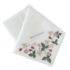Wedgwood 260466-0002-03 Wild Strawberry Gauze Handkerchief, White, 100% Cotton, Women's, Approx. 18.1 inches (46 cm), white