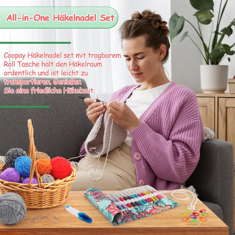 Coopay Crochet Hook Set with Roll Bag, 14 Pieces Ergonomic