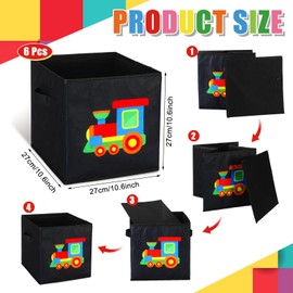 Teenyyou 6 Pcs Toy Box Chest with Handle Collapsible Sturdy Storage Bins Toy Storage Organizer Boxes Bins Baskets for Kids Room Nursery Room Playroom Shelves Closet