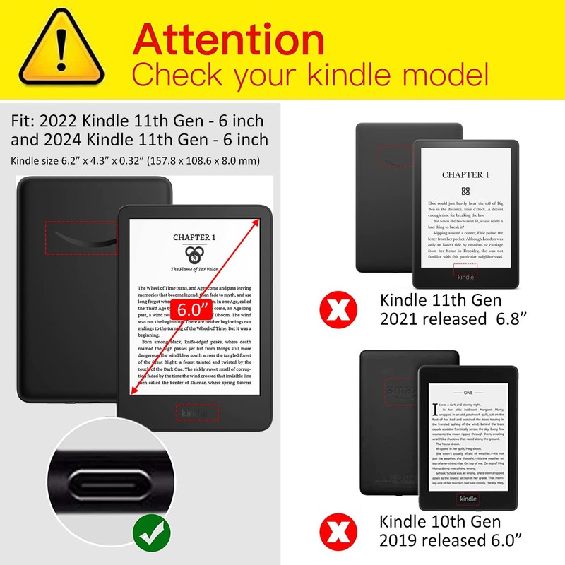 Reelau Case Compatible with 2024/2022 Kindle 11th Generation 6 inch,