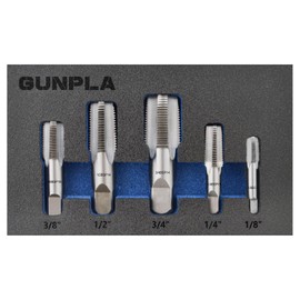 Gunpla BSP Pipe Thread Taps Set 5-Piece, 1/8", 1/4", 3/8", 1/2", 3/4", Alloy Steel Internal Thread Forming Tap, Pipes Threading Flutes for Cleaning or Re-Thread Damaged or Jam Pipe Threads