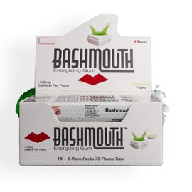 Bashmouth Energizing Gum Box - Spearmint Flavor, All-Natural Energy Boost, Fresh Breath, No Dyes, No Aspartame, 15 Packs
