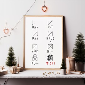 JUHMI Xmas Poster, A5 (15 x 21 cm) Decoration with Saying for Christmas, Living Room Wall Decoration, Bedroom, Kitchen Decoration with and without Frame, House From Santa Claus