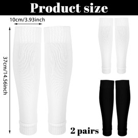 2 Pairs Soccer Sleeve Socks Shin Guard Sleeves Pre Cut Soccer Socks White Black Cross Leg Sleeves for Men Women Elastic Football Leg Sleeve for Football Basketball Running