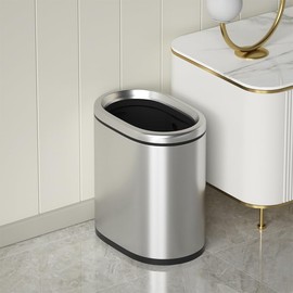YOJIA 2.4 Gallon/9L Stainless Steel Sliver Trash Can, Narrow,Open Top Bathroom Waste Basket,Light Luxury,Elegant Garbage Can,for Bedroom,Office, Kitchen,Toilet,Home (Sliver)