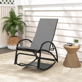 Giantex 2-in-1 Outdoor Rocking Chair, Convertible Lounge Chair with 4-Position Adjustable Backrest, Curved Armrests, Lightweight Aluminum Frame, Patio Lounger Rocker for Porch, Poolside, Grey