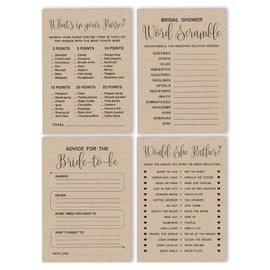 Inkdotpot Bachelorette Party Games Set Bundle of 4(50 Sheets Each) Kraft Rustic Fun Bridal Shower Games Set