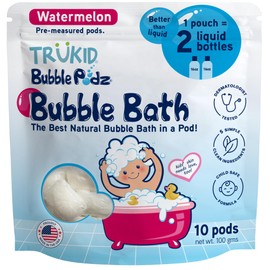 TruKid Bubble Podz Bubble Bath for Kids, Toddlers, & Babies, Tear Free Gentle & Refreshing Bath Bomb for Sensitive Skin with Natural Moisturizers, Non-Toxic, pH Balanced, Watermelon Scent (10 Podz)
