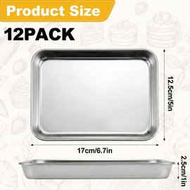 IJRPLM 12 Pack Baking Sheet Stainless Steel, 6.7 x 5 Inch Rectangle Cookie Sheets, Small Metal Sheet Pans Small Baking Sheets for Kitchen, Smooth Polished, Dishwasher Safe