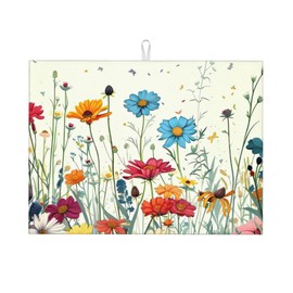 Butterfly Flowers Dish Drying Mat 18x24 Inch, Microfiber Absorbent Fast Dry Mat Daisy Floral Large Dish Mat Drying Kitchen Mat, Kitchen Drying Pad for Kitchen Counter Coffee Bar Decor Gifts