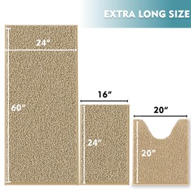 Upgrade Extra Large Bathroom Rugs Set 3 Pieces Thick Absorbent Chenille Bath Mat,Ultra Soft Bathroom Mats,Non Slip Bathroom Floor Mats,Washable Toilet Rug for Bathroom, Bedroom, Kitchen,Beige