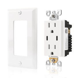 Baomain 1-Pack USB Outlet, Type C USB Wall Charger Outlet, Tamper Resistant Outlet, 4.8A 5VDC, 15A 120VAC, ETL Listed, with Wall Plate, White,15 Amp