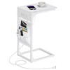 TUTOTAK C Shaped End Table with Charging Station, Side Table