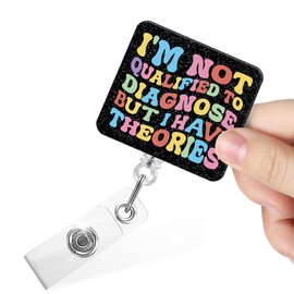 Juoqg I'm Not Qualified to Diagnose But I Have Theories Funny Retractable Badge Reel with Clip, Glitter Badge Holder for Registered Nurse Medical Assistant Nursing School Nursing Student