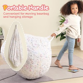 MOMCAYWEX Stuffed Animal Bean Bag Chair Cover for Kids(No Fillings), Soft Fluffy Bean Bag for Organizing Plush Toys or Textile, White with Shinny