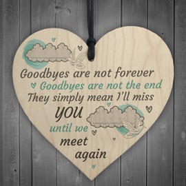 RED OCEAN Goodbyes Are Not Forever Wooden Hanging Memorial Berevement Heart Plaque Heaven Gift Sign