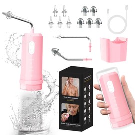 Ear Wax Removal, 2 in 1 Electric Ear Cleaning Kit with 4 Pressure Modes, Portable Water Powered Ear Cleaner with Basin and Nasal Nozzles, Ear Irrigation Flushing System for Adults and Kids, Pink