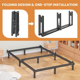 MAF Metal Bed Frame Queen 8 Inches, 9-Legs Support Bed Base, Queen Bed Frame for Box Spring and Mattress, Basics Bed Frame Headboard Attachable Tool-Free Easy Assembly, Black