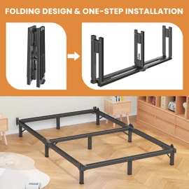 MAF Metal Bed Frame Queen 8 Inches, 9-Legs Support Bed Base, Queen Bed Frame for Box Spring and Mattress, Basics Bed Frame Headboard Attachable Tool-Free Easy Assembly, Black