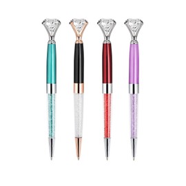 Kugelschreiber Diamond Kristall Kugelschreiber Metall Großer Diamant-Stift für Schule Büro Bedarf, Schwarze Tinte 4 Stücke (Schwarz, Dunkelrot, Lila, Pfauenblau)