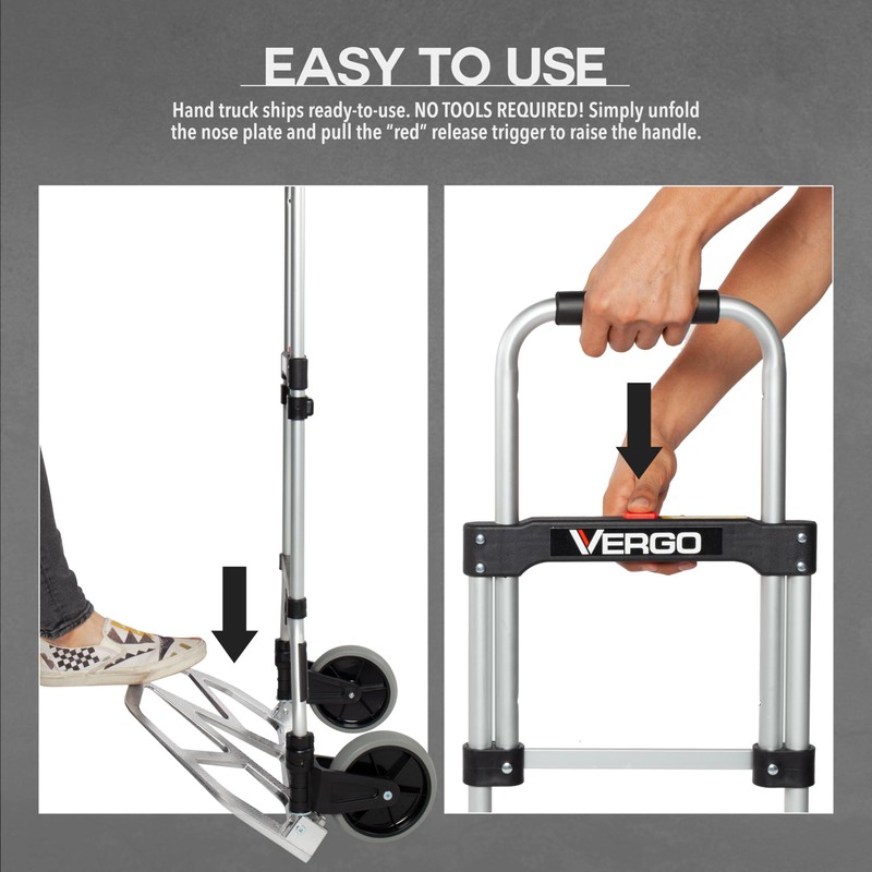 Vergo 275 Ibs Capacity Folding Hand Truck Dolly – Lightweight
