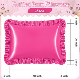 NSGZ Ruffled Satin Pillowcase Set of 2, Queen Size Silky Pillow Shams for Hair and Skin Care, Fuschia Satin Pillow Covers with Envelope Closure, Anti Wrinkle Pillow Cases for Glam Room Decor
