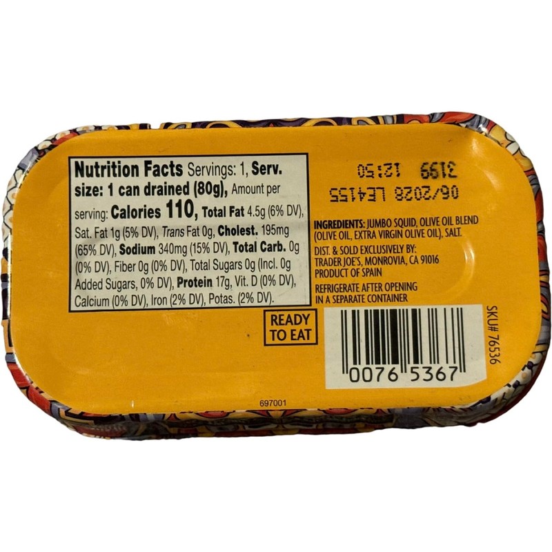 Trader Joe's Calamari Pieces in Olive Oil, 3.91 oz (Pack