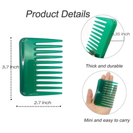 Mini Wide Tooth Comb,Small Travel Purse Comb Hair Detangling Comb Beard Comb Pocket Comb for Curly Wet Dry Hair,Detangler Comb Styling Comb for Men Women Handmade of Cellulose (Green)