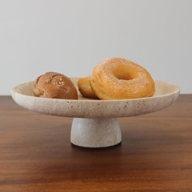 Nawgnail Natural Travertine Fruit Bowl for Kitchen Counter 10.2", Large Decorative Bowl Pedestal for Home Decor, Fruits Holder For Dining Table - Kitchen Organization