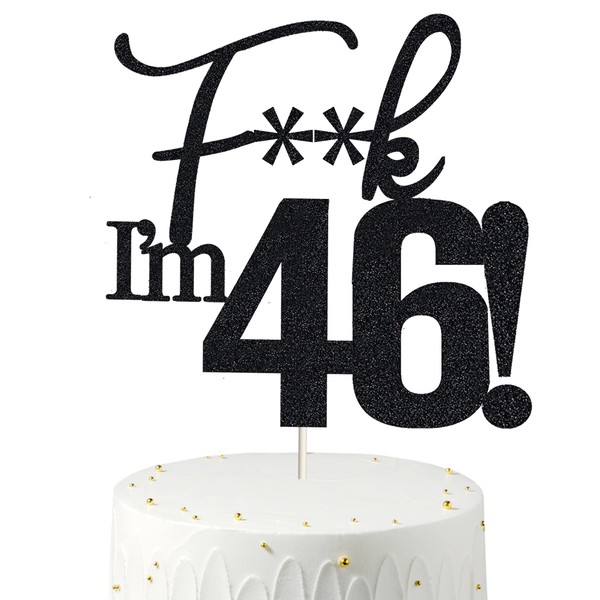 46 decoraciones para tartas, 46 decoraciones para tartas de cumpleaños, purpurina negra, divertida decoración para tartas 46 para hombres, 46 decoraciones para tartas para mujeres, 46 cumpleaños, decoración para tartas de 46 cumpleaños, cuarenta y seis
