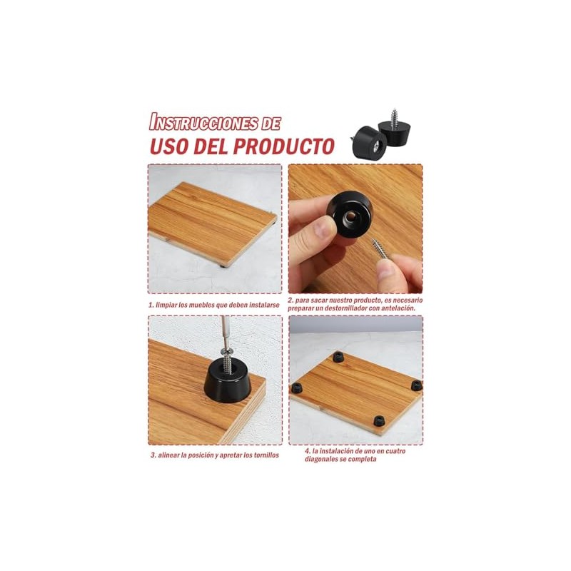 50 Niveladores para Muebles, Almohadillas de Goma Negras con Tornillos
