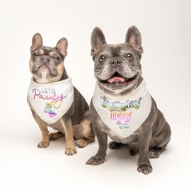 Let's Pawty! Metallic Printed Dog Bandana | 100% Cotton Adjustable Triangle | Birthday Pawty | Party Theme | Celebration Supplies | Photoshoot Prop |White, Rose Foil (1323)