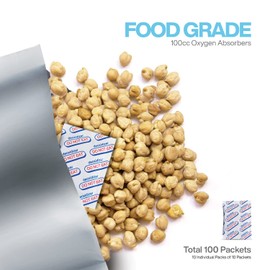 100cc (10 Individual Pack of 10 Packets, Total 100 Packets) Oxygen Absorbers for Food Storage, Food Grade Oxygen Absorbers Packets for Food (100CC(100-Pack))