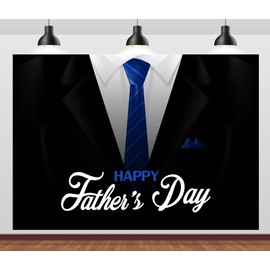 CORFOTO 9x6ft Fabric Happy Father's Day Backdrop Black Tuxedo Blue Bow Tie Suit Gentleman Photo Background for Father Party Decorations Banner Men Birthday Photoshoot Props