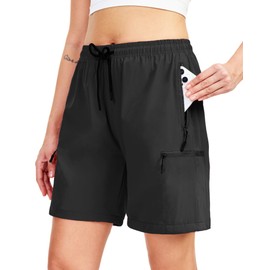 BONOTIE Hiking Shorts Women Cargo 7 inch Quick Dry Lightweight Summer Shorts for Womens Athletic Golf with Zipper Pockets Black