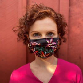 Anuschka Silk Face Masks - Comfortable Double Layer Pleated Design - Reusable, Breathable & Adjustable - Island Escape Black