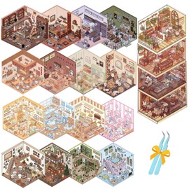 3D DIY Sticker, Isometric Room and House Sets. Enjoy Cute Cartoon Sticker Therapy with Miniature Art. Make Your Own Scenes Perfect for Kids and Adults to Pass The Time (20 Sets_A)