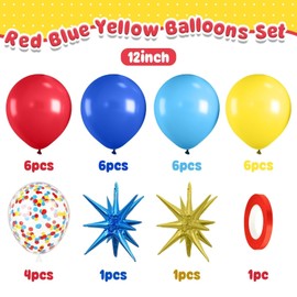 Red Blue Yellow Balloons,12 Inch Navy Blue with Boom Star Lightning, for Birthday Baby Shower Toy Inspired Story Carnival Theme Party Supplies