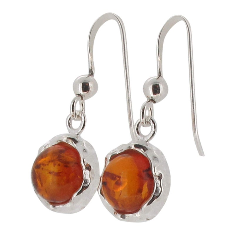 Touch Jewellery 925 Sterling Silver Round Amber Drop Earrings