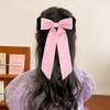 Pink & White Hair Bows - Long Tail Ponytail Clips