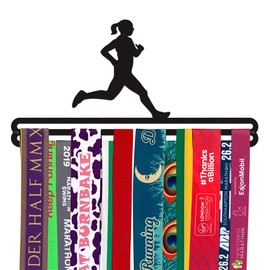 Medal Hanger Display | FEMALE RUNNER | Double Bar | Black Metal | Wall Mounted Running Medal Holder | Made in Britain