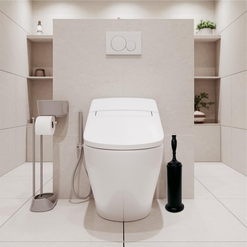 Splash Home Buena Stainless Steel Toilet Brush with Holder, Bowl