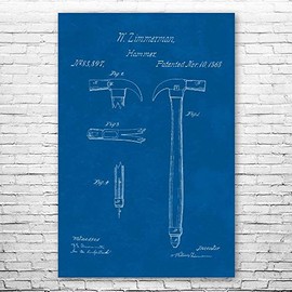Claw Hammer Poster Print, Woodworking Art, Carpenter Gifts, Workshop Decor, Handyman Gift, Construction Worker, Dad Gift Blueprint (8 inch x 10 inch)