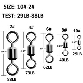 SHADDOCK 100pcs Rolling Fishing Swivels With Solid Rings Fishing Line to Hook Clip Swivels Connector Carp Fishing Terminal Tackle Accessories (10#-100pcs)