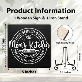 Rustic Farmhouse Kitchen Decor Mom’s Kitchen Wooden Sign Kitchen Art Unique Gifts for Mom Kitchen Decor for Counter Shelf Stove Kitchen Decor and Accessories 5 x 5 Inches-082