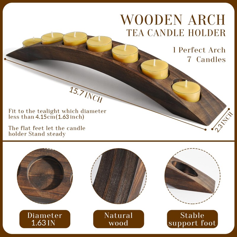Wood Bridge Candle Stand, Tea Light Arch Holder, 7 in